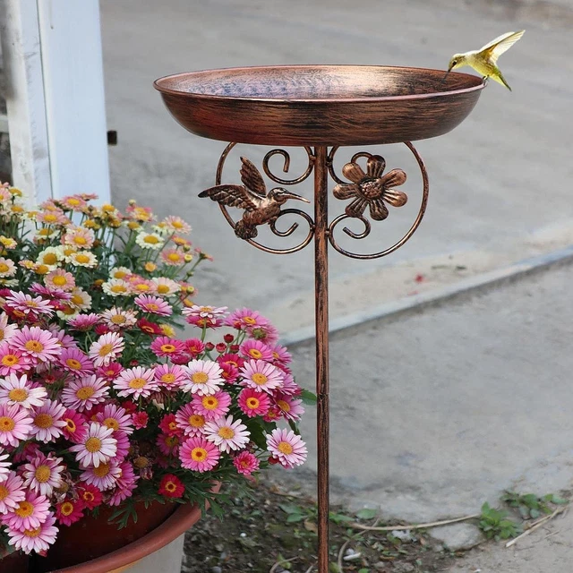 Mangeoire Et Bain D'oiseaux Sur Pied Réglable En Métal - Pour Attirer Les Oiseaux Sur Ta Terrasse Ou Balcon !