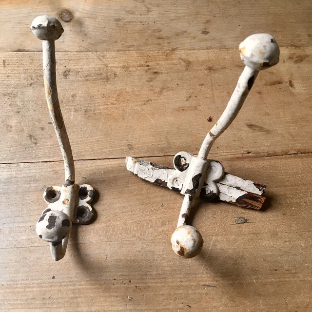 Pair Of Coat Hooks Victorian Cast Iron Vintage Original Old Antique