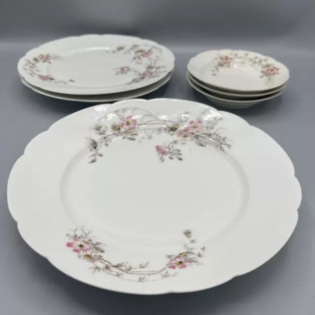 Vtg CH Field Haviland Limoges CFH/GDM Pink Flowers 6 Plates Dishes FRANCE