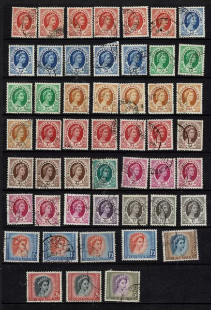 RHODESIA & NYASALAND 1954 QUEEN ELIZABETH DEFINITIVES SET TO 5s FINE USED