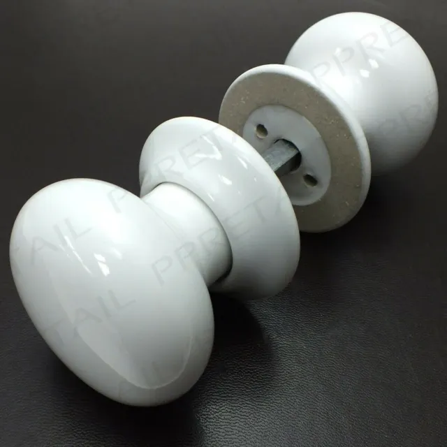 WHITE CERAMIC MORTICE KNOBS OR LATCH 60mm Round Smooth Door Handle Internal Pair