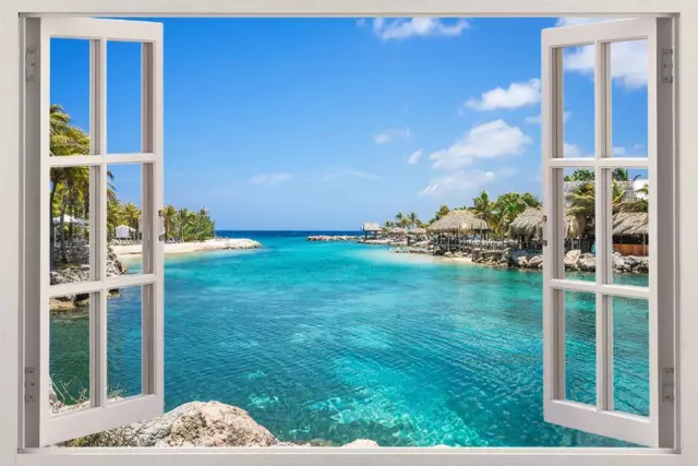 Exotic Ocean Beach 3D Window Decal Wall Sticker Home Decor Art Mural J804