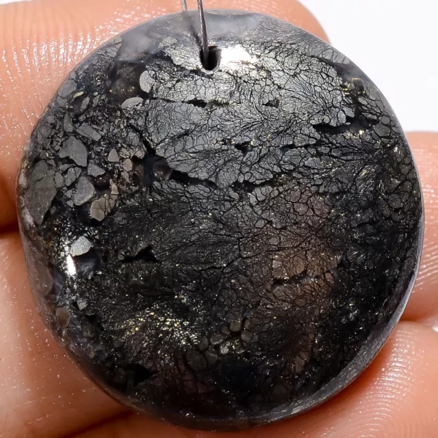 Marcasite Agate Round Cabochon Drilled Loose Gemstone 62 Ct. 28X28X7 mm A-27340