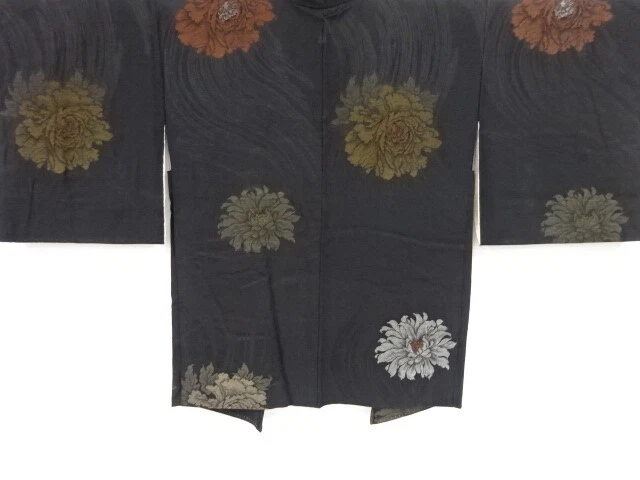 36551# Japanese Kimono / Antique Haori / Taisho Roman Style / Urushi / Woven Peo