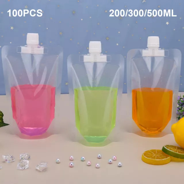 100 Pcs Drink Pouches Transparent Stand Up Drink Bag Juice Sealed Bag Milk tutEo