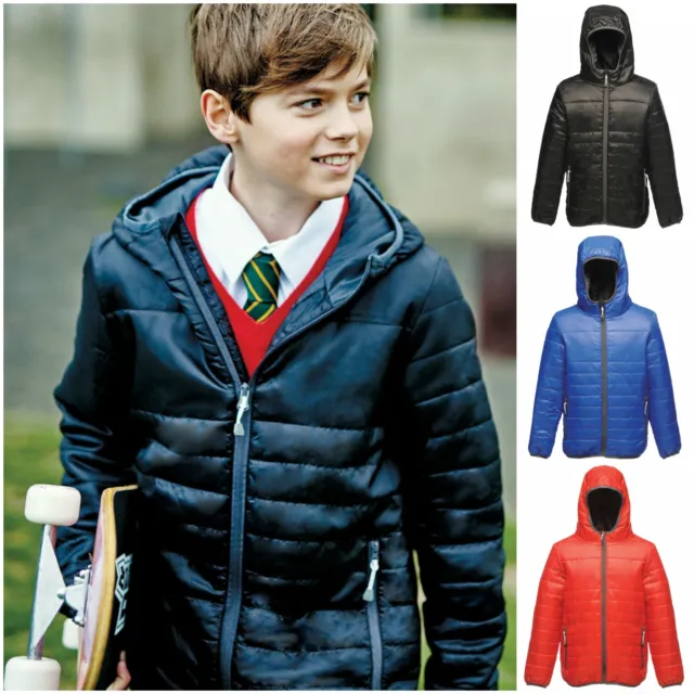 Childrens Padded Jacket Coat Quilted Puffer Hooded School Down Winter Boys Girls