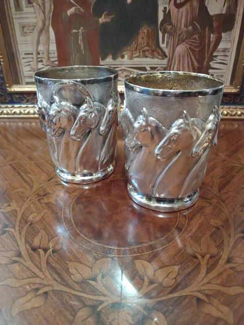 Vg Galmer Fine Sterling Horse Mint Julep Cups Pair 4" Tall 361 grams... $990 New