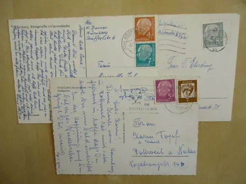 3 x alte Postkarten Deutsche Post 1952-1962 schöne Frankaturen Briefmarken Lot