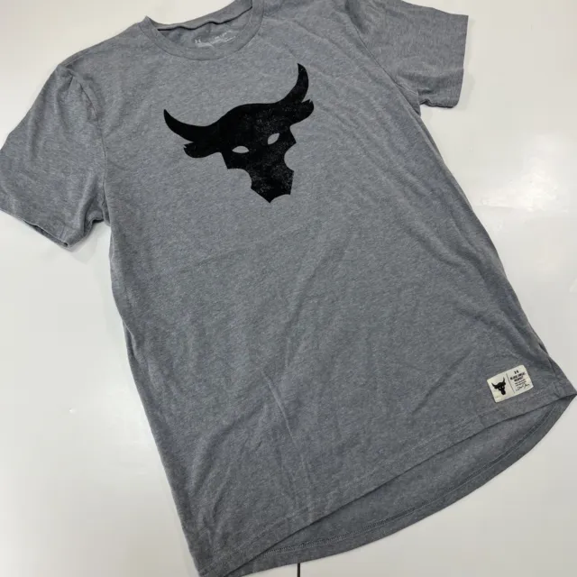 Under Armour T Shirt Extra Large Gray Project Rock Loose Compression bull logo