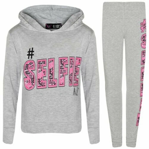 Bambine Tuta da Ginnastica Selfie Graffiti Stampa Grigio Top & Legging Con Set