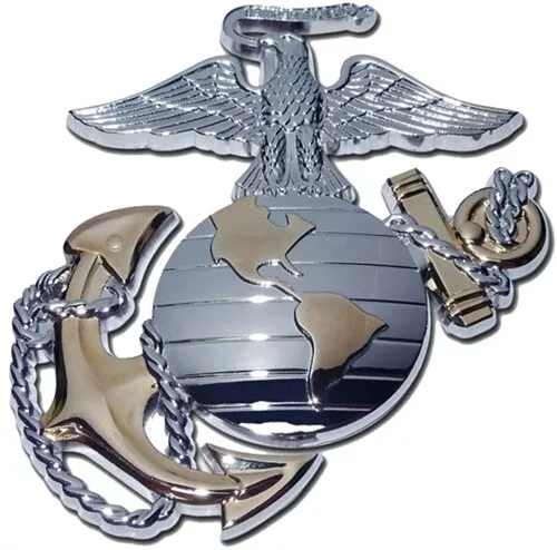 Marine Corps Auto Emblem Solid Metal Eagle Globe Anchor 3D EGA Gold Silver USMC