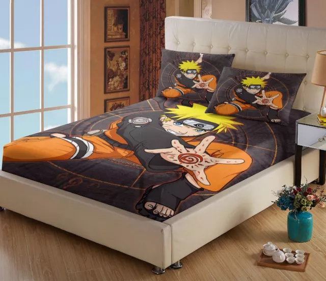 Naruto Manga Anime Boys Bed Decor Fitted Sheet Set Single/Double/Queen Size