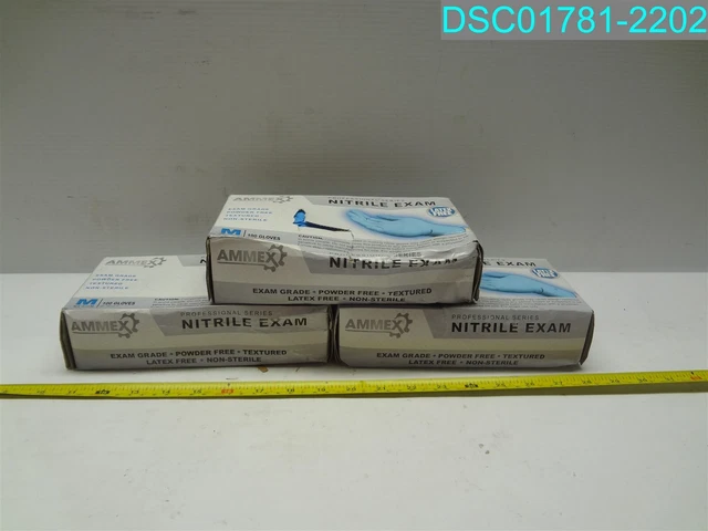 QTY=300: Ammex Medical/Exam Nitrile Gloves PowderFree Blue Medium 697383100825