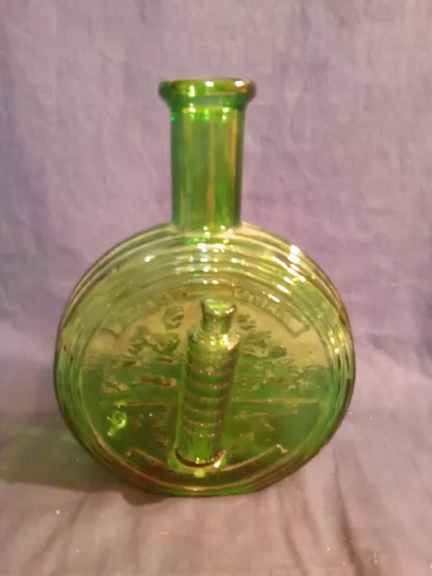 Green Glass Leaning Tower of Pisa Decanter - Made In Italy  No Stopper