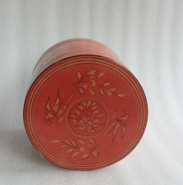 Burmese Asian Lacquer Hand Painted Betel Cane Box Rare Antique Collectible BS-14 3