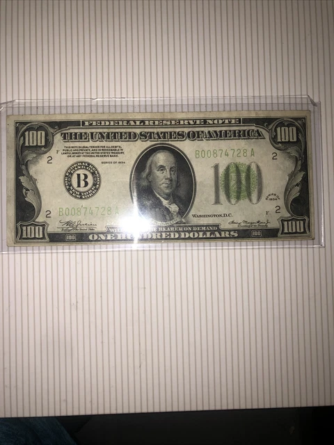 1934 New York $100 LGS(Light Green Seal) Federal Reserve Note VF 2