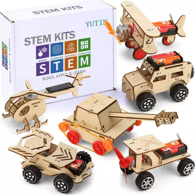 6 in 1 stem building kits for kids, wooden car model kit for boys to build, diy