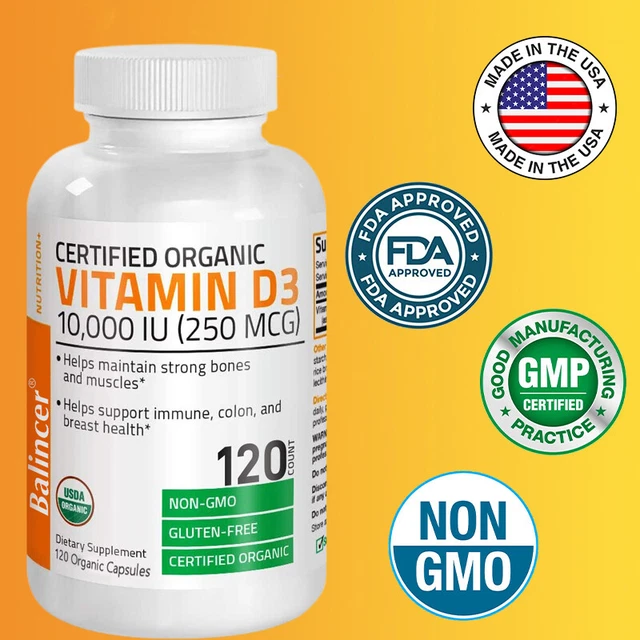 VITAMIN D 10,000IU Capsules 120 Vitamin D3 Supplements High Strength