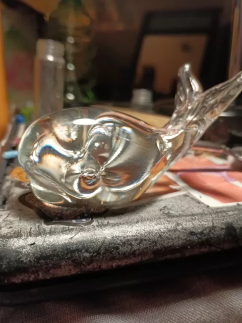 Vintage Art Glass Whale Paperweight Figurine Clear Hand Blown Ocean Sea Animal