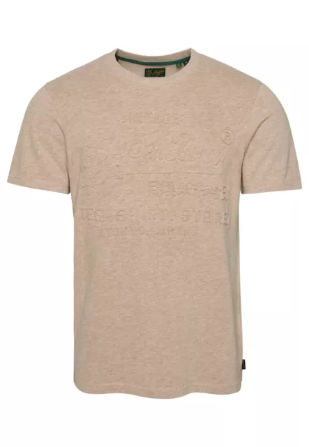 Superdry Mens T-Shirt Short Sleeve Crew Neck VL Emboss Tee Pastel Beige