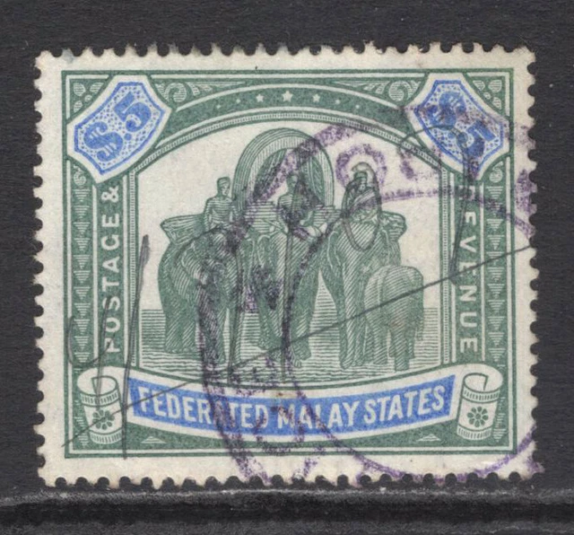 M14844 Malaysia-Federated Malay States 1900 SG25 - $5 green & ultramarine