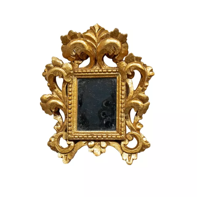 Piccola specchiera antica con cornice in legno di tiglio dorata in stile barocco