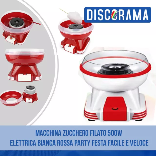 Macchina Zucchero Filato 500W Elettrica Bianca Rossa Party Festa Facile E Veloce