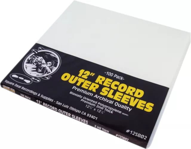 (100) 12" SUPER CLEAR 2mil Record Outer Sleeves Vinyl Bags BOPP Flush Cut 12SB02