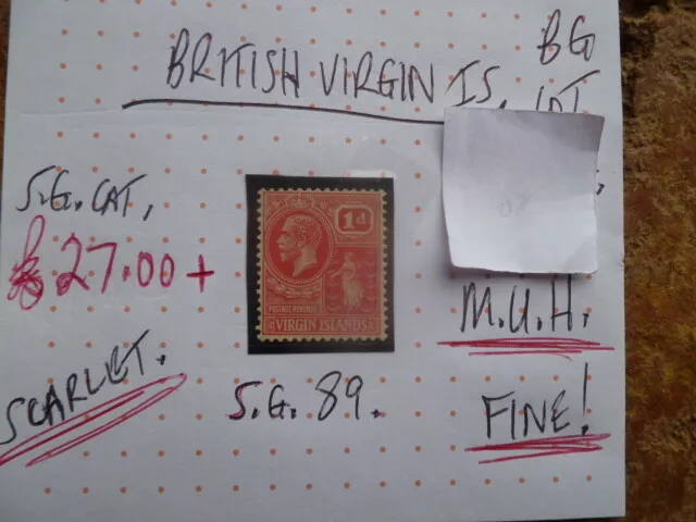 British Virgin Islands 1D Scarlet Stamp Kgv Muh Fine  Sg89 Muh Fine