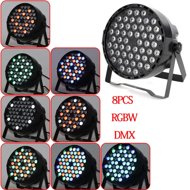 8pcs Stage Par Light 54x3W RGBW LED DMX512 AUTO/Sound PAR64 Party Lighting 7CH