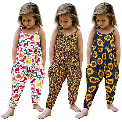 Toddler Girls Baby Kids Jumpsuit  Dinosaur Strap Romper Summer Outfits