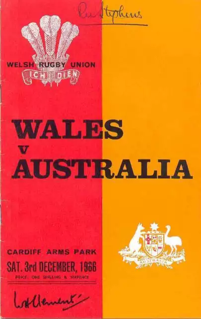 WALES v AUSTRALIA 3 Dec 1966 SIGNED RUGBY PROGRAMME BARRY JOHN DEBUT 12 AUTOS
