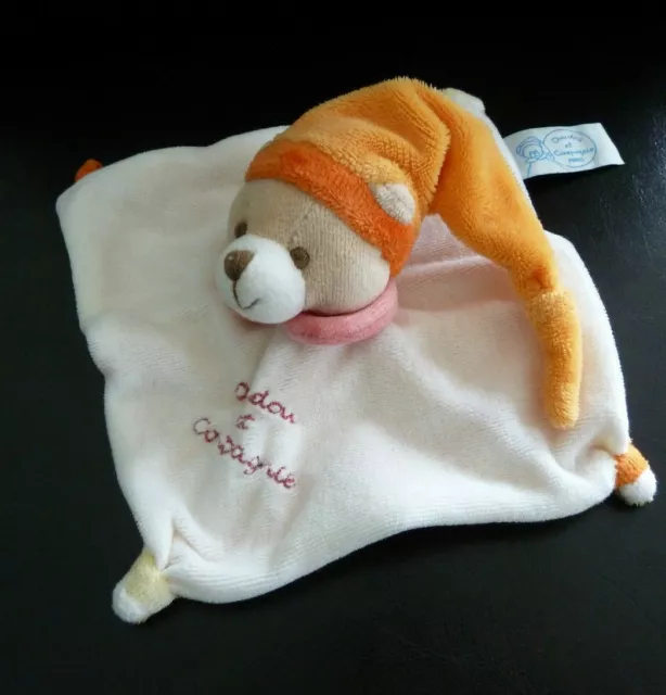 *. Doudou Et Compagnie Plat Ours Blanc Orange Col Rose Bonnet Carre - Ttbe