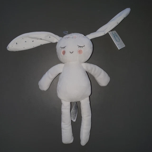 Peluche Doudou lapin Endormi Couronne Fleurs Kiabi Simba Toys blanc rose Neuf