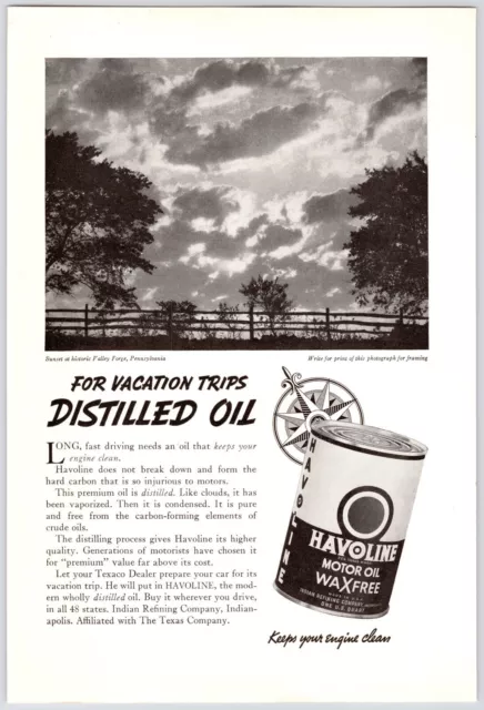 1937~Havoline Motor Oil~Valley Forge PA~Vacation~Gas & Oil~Vintage 30s Print Ad