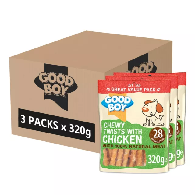 Good Boy Chewy Chicken Twists With Carrot Stick Dog Treats 320g Goodboy Pack Of3