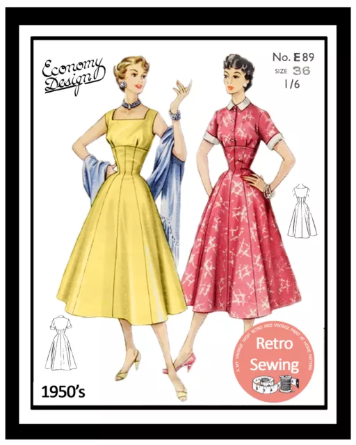 1950s Summer Dress Sewing Pattern - Rockabilly - Reproduction Pattern