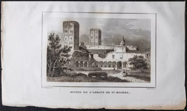 1839 - Abbaye de Saint-Michel de Cuxa - Gravure ancienne