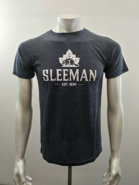 Sleeman Canadian Lager Tee Men's Small Blue Crew Neck Short Sleeve Beer T Shirt