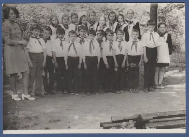Beautiful girls and boys, schoolchildren in uniform Soviet Vintage Photo USSR