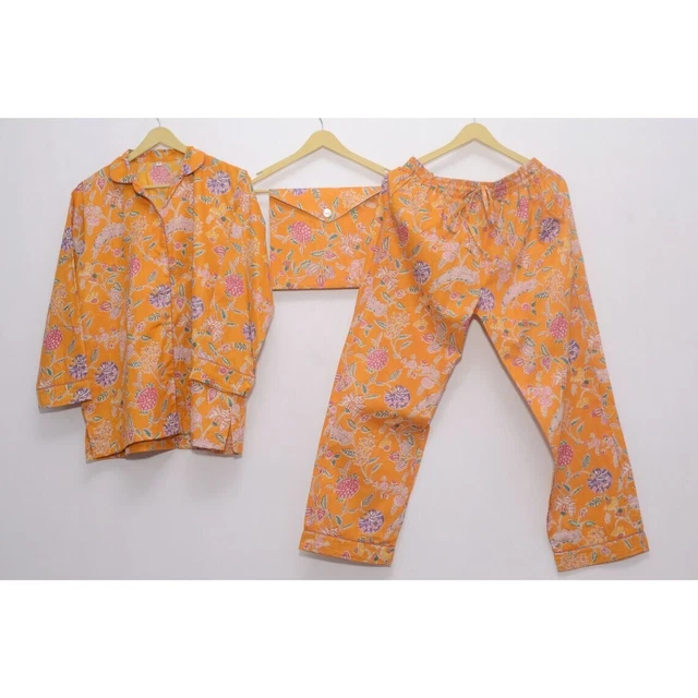 Indiano Floreale Stampato Bridals Pj Set Cotone Abbigliamento Notte Abiti 2XL UK