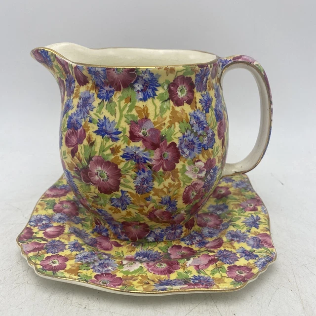 Royal Winton Grimwades Royalty Milk Jug Pitcher Plate Floral Chintz Country