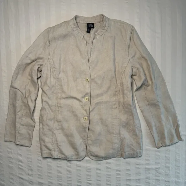 EILEEN FISHER Linen Jacket Blazer Womens Small Lightweight Button Up Pockets