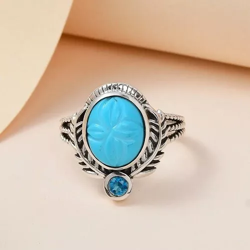 Artisan Crafted Sleeping Beauty Turquoise Malgache Neon Apatite Ring SS Size 7 2