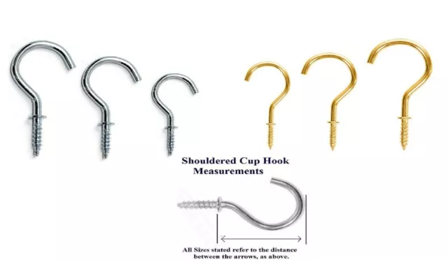 SMALL-LARGE 15/19/25/32/38/50mm STRONG SHOULDER CUP HOOKS CHROME BRASS METAL UK 3