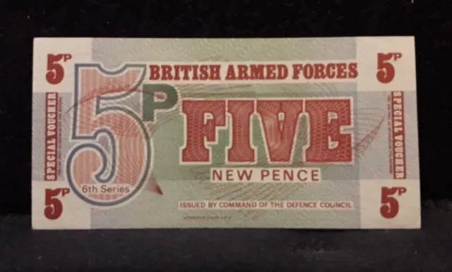 British Armed Forces (BAF) 5 pence voucher, 6th series (1972), UNC (GB3)