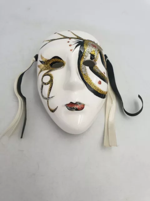 Masque de carnaval décoratif vénitien suspendu mural peint à la main or noir abstrait