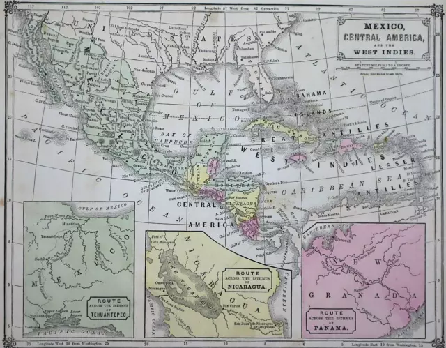 Old 1860 Cowperthwait Map ~ MEXICO, CENTRAL AMERICA, CARIBBEAN ~Inv#340