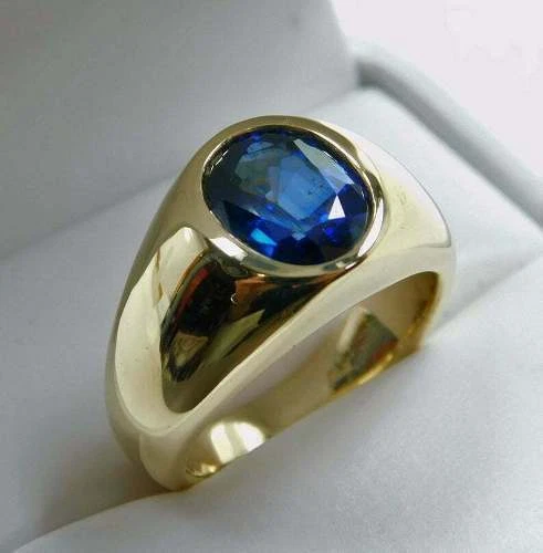 3.10 CT OVALE Taglio Zaffiro Blu Lunetta Uomo Fidanzamento Anello