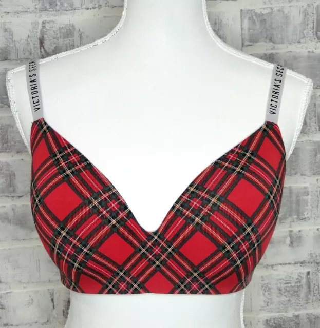 VICTORIA'S SECRET RED T-shirt Smooth Lined Underwired Lined Logo Strap Bra  36DD £11.00 - PicClick UK